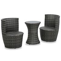 vidaXL 3-delige Bistroset met kussens poly rattan grijs