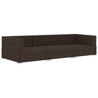 vidaXL 3-delige Loungeset met kussens poly rattan bruin