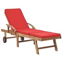 VidaXL Ligbed met kussen massief teakhout rood