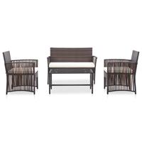 vidaXL 4-delige Loungeset met kussens poly rattan bruin