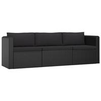 VidaXL 3-delige Loungeset met kussens poly rattan zwart