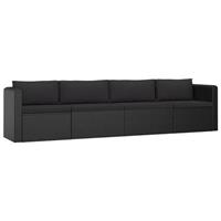 VidaXL 4-delige Loungeset met kussens poly rattan zwart