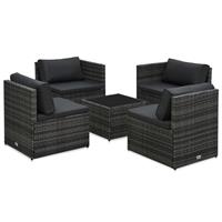 vidaXL 5-delige Loungeset met kussens poly rattan grijs