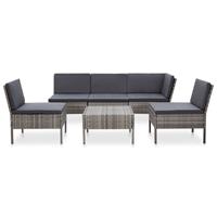 vidaXL 6-delige Loungeset met kussens poly rattan grijs