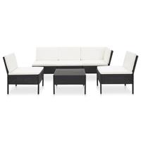 vidaXL 6-delige Loungeset met kussens poly rattan zwart