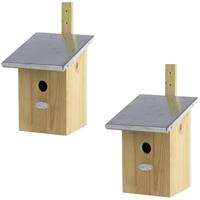 Best for Birds 2x Houten vogelhuisjes/nesthuisjes 33 cm met zinken dak Bruin