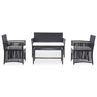 vidaXL 4-tlg. Garten-Lounge-Set mit Auflage Poly Rattan  Schwarz