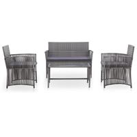 vidaXL 4-tlg. Garten-Lounge-Set mit Auflage Poly Rattan Anthrazit Grau