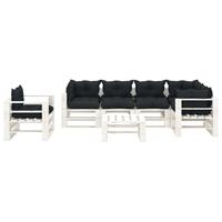 vidaXL 7-tlg. Garten-Lounge-Set Paletten mit Anthrazit-Kissen Holz 