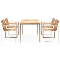 vidaXL 5-tlg. Garten-Essgruppe Teak Massivholz und Edelstahl Braun