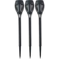 Grundig 3x Solar tuinlampen fakkels/toortsen met vlam effect 48 cm Zwart