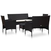 vidaXL 5-delige Loungeset met kussens poly rattan zwart