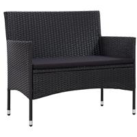 vidaXL 4-delige Loungeset met kussens poly rattan zwart