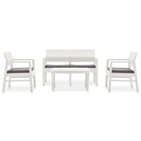 vidaXL Garten-Lounge-Set mit Auflagen 4-tlg. Kunststoff  Weiß