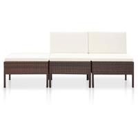 vidaXL 3-delige Loungeset met kussens poly rattan bruin