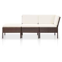 vidaXL 3-delige Loungeset met kussens poly rattan bruin