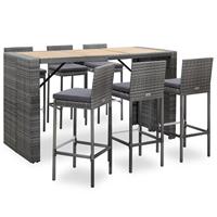 vidaXL 7-tlg. Gartenbar-Set mit Auflagen Poly Rattan  Grau