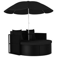 vidaXL Gartenbett mit Sonnenschirm Poly Rattan  Schwarz