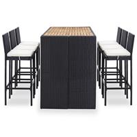 vidaXL 7-tlg. Gartenbar-Set mit Auflagen Poly Rattan  Schwarz