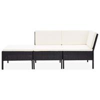 vidaXL 3-tlg. Garten-Lounge-Set mit Auflagen Poly Rattan  Schwarz