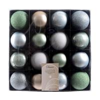 Unknown kerstbal (6cm) set van 16 groen,wit,zilver