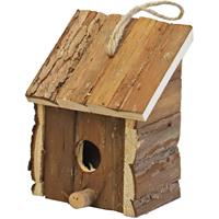 1x Broedhuis/vogelhuisje vierkant met schuin dak natural 9 x 11 x 16 cm - Vogelhuisjes