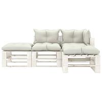 vidaXL 4-delige Loungeset met beige kussens pallet hout