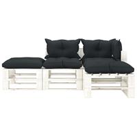 vidaXL 4-tlg. Garten-Lounge-Set Paletten mit Anthrazit-Kissen Holz Grau