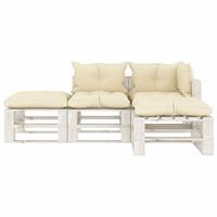 vidaXL 4-delige Loungeset met crèmekleurige kussens pallet hout