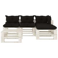 vidaXL 5-delige Loungeset met zwarte kussens pallet hout