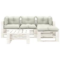 vidaXL 5-delige Loungeset met beige kussens pallet hout