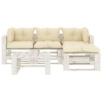 vidaXL 5-delige Loungeset met crèmekleurige kussens pallet hout