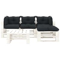 vidaXL 5-delige Loungeset met antracietkleurige kussens pallet hout