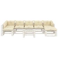 vidaXL 8-delige Loungeset met crèmekleurige kussens pallet hout
