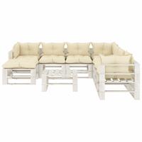 vidaXL 9-delige Loungeset met crèmekleurige kussens pallet hout