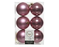 Decoris Kerstballen plastic glans-mat dia 8 cm veloursroze