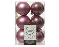 Decoris Kerstballen plastic glans-mat dia 6 cm veloursroze