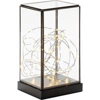 KONSTSMIDE Led lantaarn Kerst versiering Glazen led-lantaarn rechthoekig met zwarte houten basis (1 stuk)