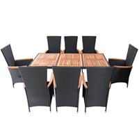 vidaXL 9-tlg. Garten-Essgruppe Poly Rattan Akazienholz  Schwarz