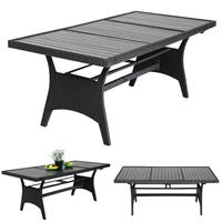 Casaria Polyrattan Tisch Schwarz 190x90x75cm mit WPC Tischplatte