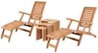 beneliving Deckchair ZickZack Teak und Beistelltisch 3er Set Teak-KOMPLETTSET