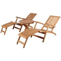 beneliving Deckchair Yacht Teak und Tisch Burton Teak-KOMPLETTSET