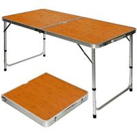 AMANKA Höhenverstellbarer Campingtisch 120x60x70cm - 4 Falthocker braun