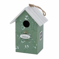 Vogelhuisje/nestkastjes groen/wit hout 22 cm -