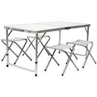 AMANKA Klappbarer Campingtisch 120x60x70cm - Tisch und 4 Falthocker grau