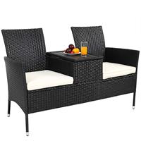 Casaria Polyrattan Bioscoop Bank Zwart 143x64x88cm