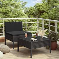 2-tlg. Garten-Lounge-Set mit Auflagen Poly Rattan Schwarz - VIDAXL