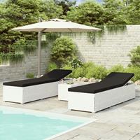 vidaXL 3-delige Ligbeddenset met theetafel poly rattan wit
