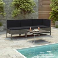 vidaXL 3-tlg. Garten-Lounge-Set mit Auflagen Poly Rattan  Grau