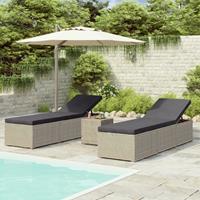 vidaXL 3-delige Ligbeddenset met theetafel poly rattan grijs